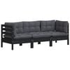 vidaXL 3-Seater Outdoor Sofa Black with Anthracite Cushions