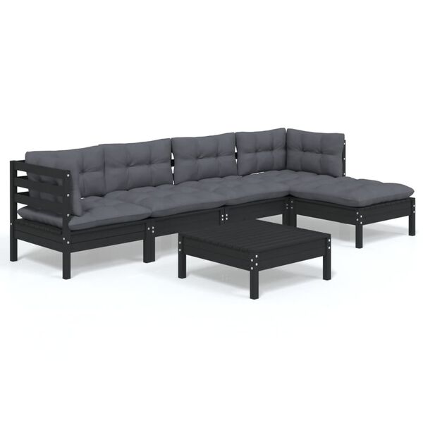 vidaXL Garden Lounge Set Black Solid pinewood, polyester 6 Piece Set