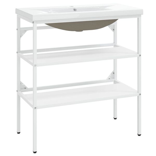 vidaXL Washbasin Frame With Basin White Ceramic, Powder-coated Iron Medium