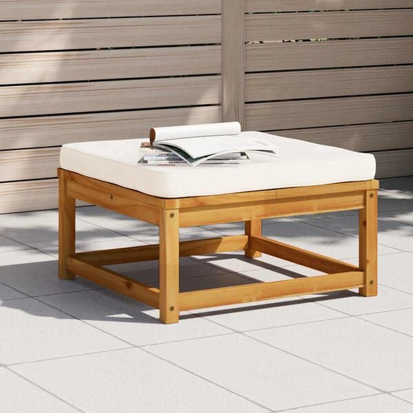 vidaXL Garden Footstool Cream White Solid Acacia wood, 100% polyester
