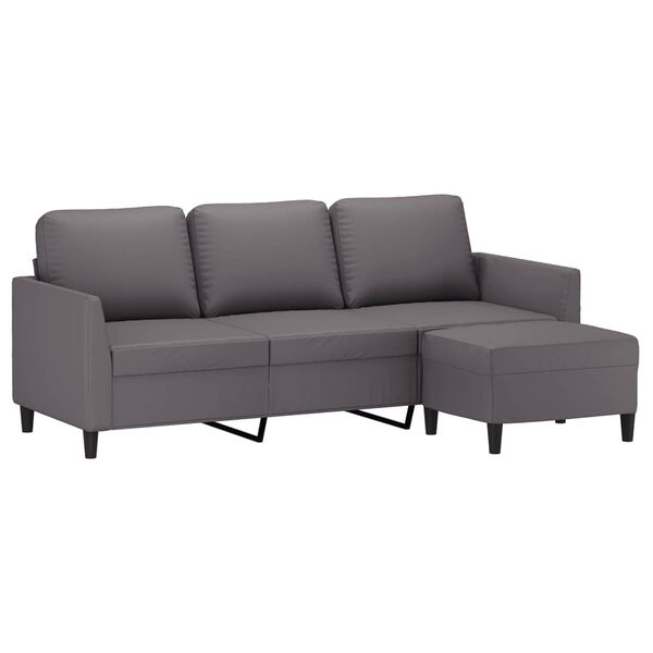 vidaXL 3-Seater Sofa With Footstool Grey Faux Leather 70.9 in Seat Width