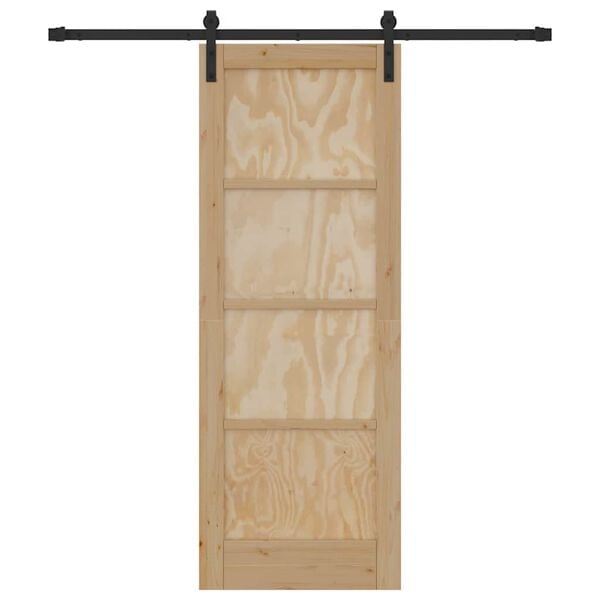 vidaXL Sliding Door Natural and Black 28.94 x 78.15 in Solid Pine Wood