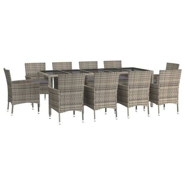 vidaXL Garden Dining Set Grey Poly rattan Large Durable