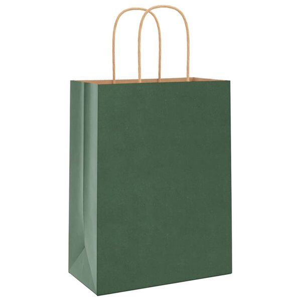 vidaXL Paper Bags 50 pcs with Handles Green 21x11x28 cm