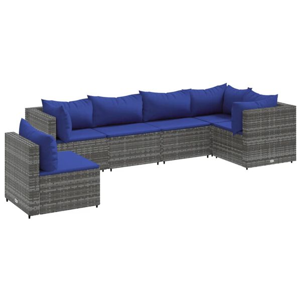 vidaXL Patio Lounge Set Grey Rattan, Dark Blue Cushions