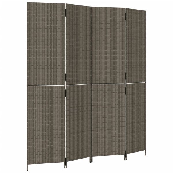 vidaXL Room Divider 4 Panels Gray Poly Rattan
