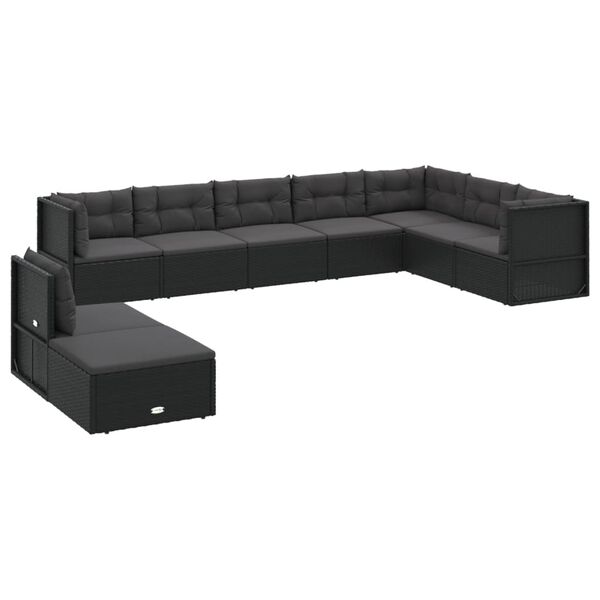 vidaXL Garden Lounge Set Black PE Rattan, Powder-Coated Steel 9-Piece