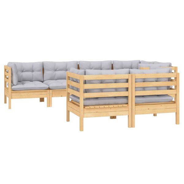 vidaXL Garden Lounge Set Grey Solid pinewood, fabric (100% polyester)
