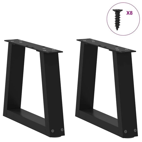 vidaXL Dining Table Leg Set of 2 Black Powder-coated steel Standard
