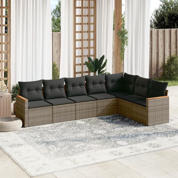 vidaXL Garden Sofa Set Grey PE Rattan 7 Piece Set Modular