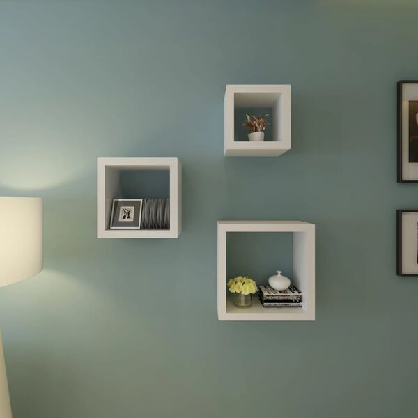 vidaXL Shelf White MDF Small Wall mounting Cube Shelf Square Retro