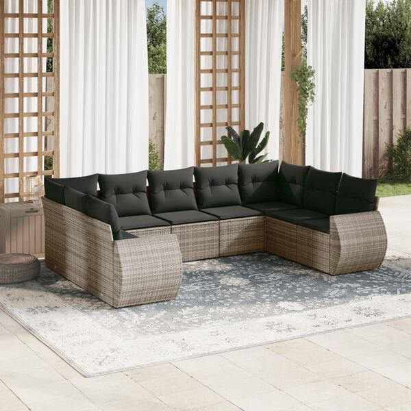vidaXL Garden Sofa Set Grey PE Rattan Adjustable Feet Garden Sofa Set
