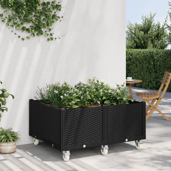 vidaXL Garden Planter Black Polypropylene Medium Portable
