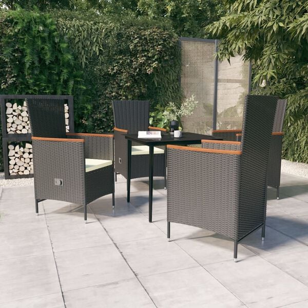 vidaXL Garden Dining Set Black and Cream White