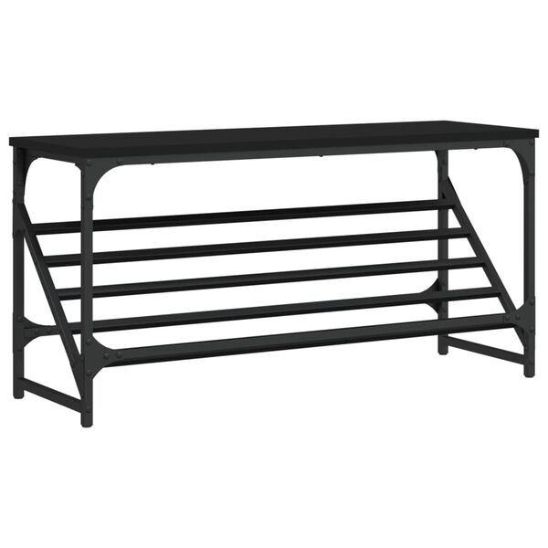 vidaXL Shoe Rack Black Engineered Wood Medium Shoe Rack Rectangular