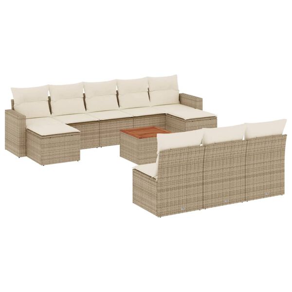 vidaXL Garden Sofa Set Set of 11 Beige PE rattan Large Adjustable Feet