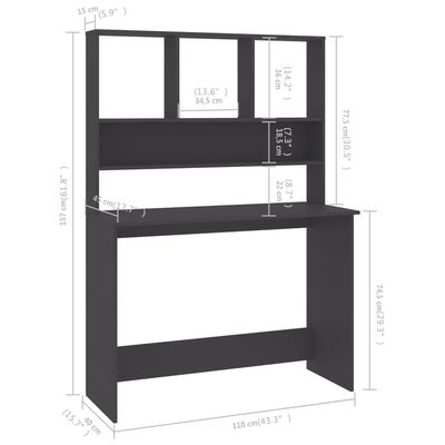 vidaXL Desk with Shelves Gray 43.3"x17.7"x61.8" Chipboard