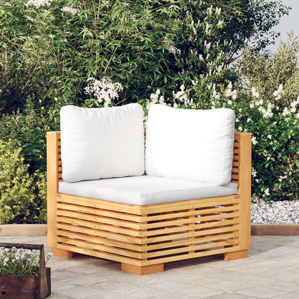 vidaXL Corner Sofa Teak and Cream Solid Teak Wood, Polyester Medium