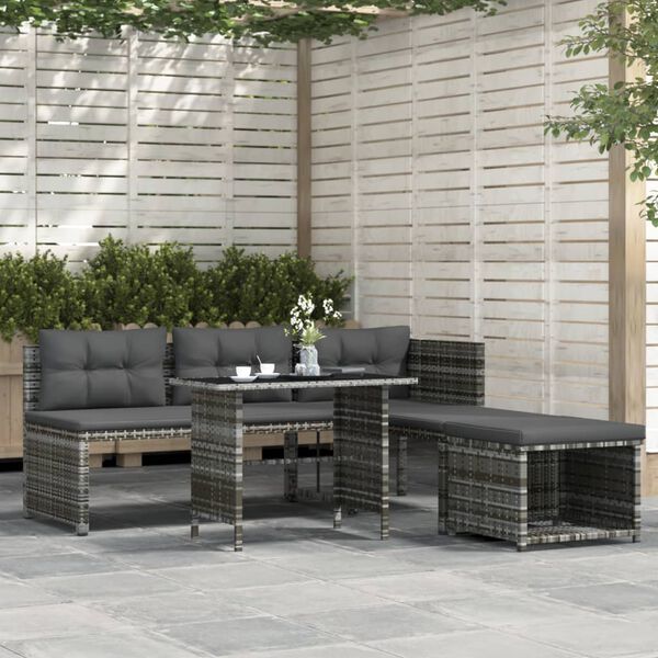 vidaXL Patio Dining Set Set of 4 Grey PE rattan Large Patio Dining Set