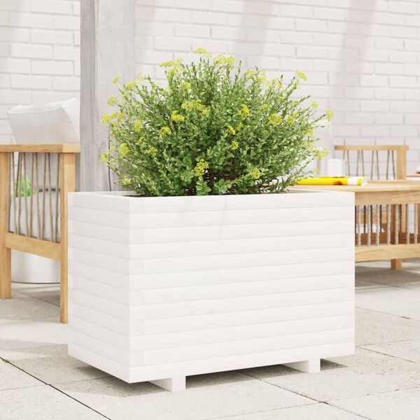 vidaXL Garden Planter White Solid Pine Wood Medium Garden Planter