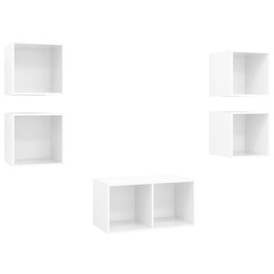 vidaXL 5 Piece TV Cabinet Set High Gloss White Chipboard