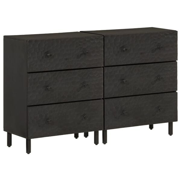 vidaXL Side Cabinet Set of 2 Black Solid mango wood, engineered wood, iron