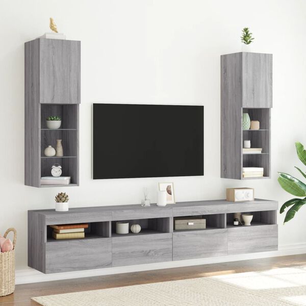 vidaXL TV Cabinet Set of 2 Grey Sonoma Engineered wood, glass Medium