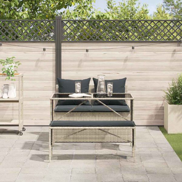 vidaXL 3 Piece Patio Dining Set with Cushions Light Grey Poly Rattan