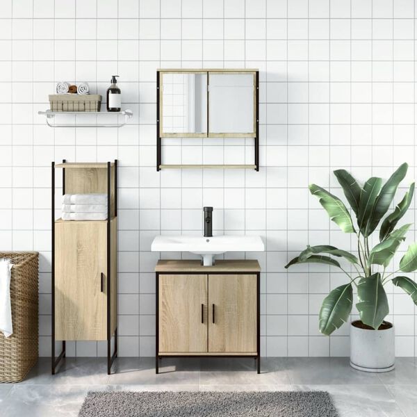 vidaXL Bathroom Furniture Set Sonoma Oak Engineered Wood Medium