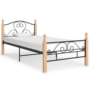 vidaXL Bed Frame Black and natural Powder-coated metal, solid oak wood
