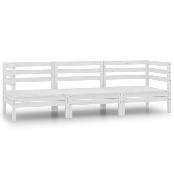 vidaXL Garden Lounge Set White Solid Pine Wood 3 Piece Modular