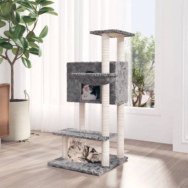 vidaXL Cat Tree Light gray Engineered wood, plush, sisal Medium Durable