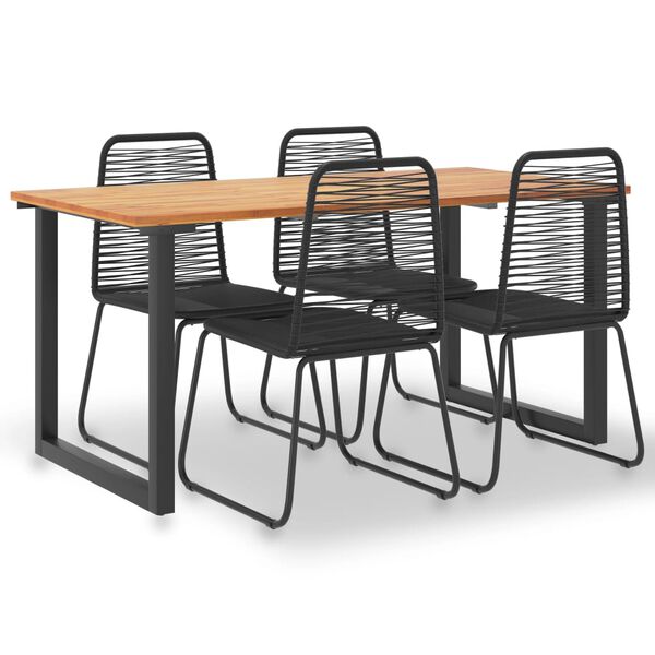 vidaXL 5 Piece Patio Dining Set Solid Acacia Wood and Poly Rattan