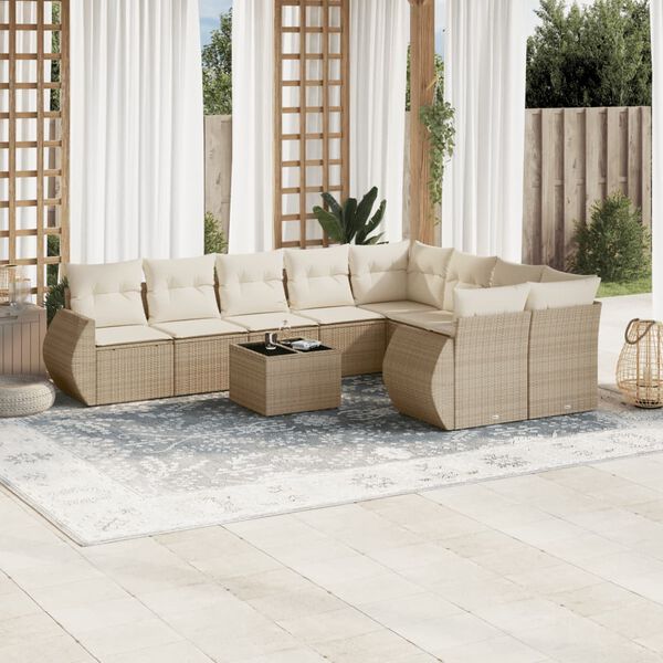 vidaXL Garden Sofa Set Beige PE rattan, powder-coated steel, tempered glass