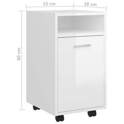 vidaXL Side Cabinet with Wheels High Gloss White 13"x15"x23.6" Engineered Wood