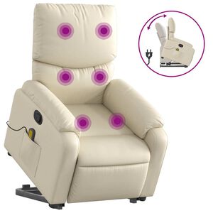 vidaXL Stand Up Massage Recliner Chair Cream Faux leather, metal, wood