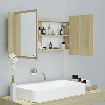 vidaXL LED Bathroom Mirror Cabinet Sonoma Oak 35.4"x4.7"x17.7"