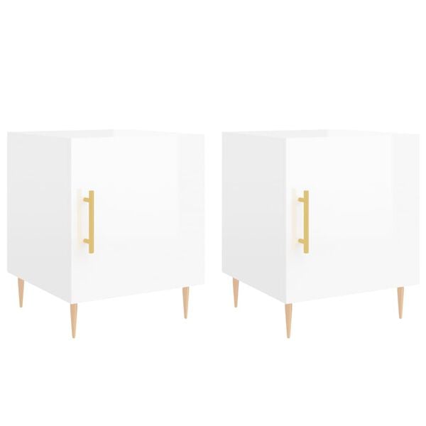 vidaXL Bedside Cabinet Set of 2 High gloss white Engineered wood Medium