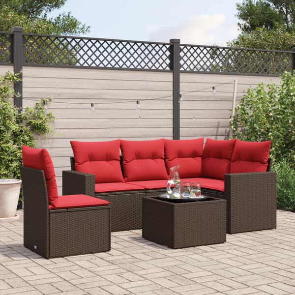 vidaXL 6 Piece Patio Sofa Set with Cushions Brown Poly Rattan
