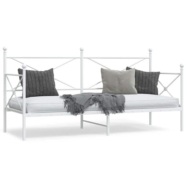 vidaXL Daybed With Trundle White Steel Twin Day Bed With Trundle