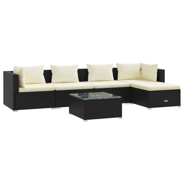 vidaXL Garden Lounge Set Black PE Rattan, Powder-Coated Steel, Glass