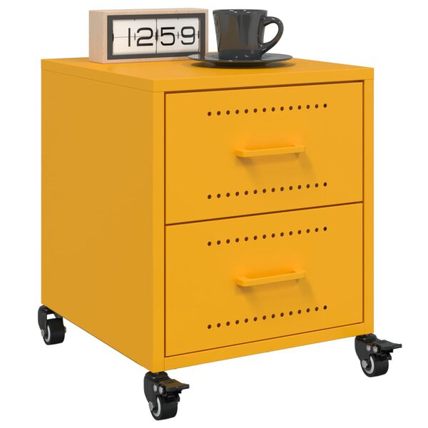 vidaXL Bedside Cabinet Set of 2 Mustard Yellow Cold-rolled steel Medium