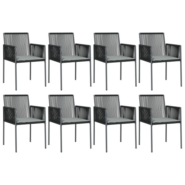 vidaXL 9 Piece Patio Dining Set with Cushions Black Poly Rattan and Steel