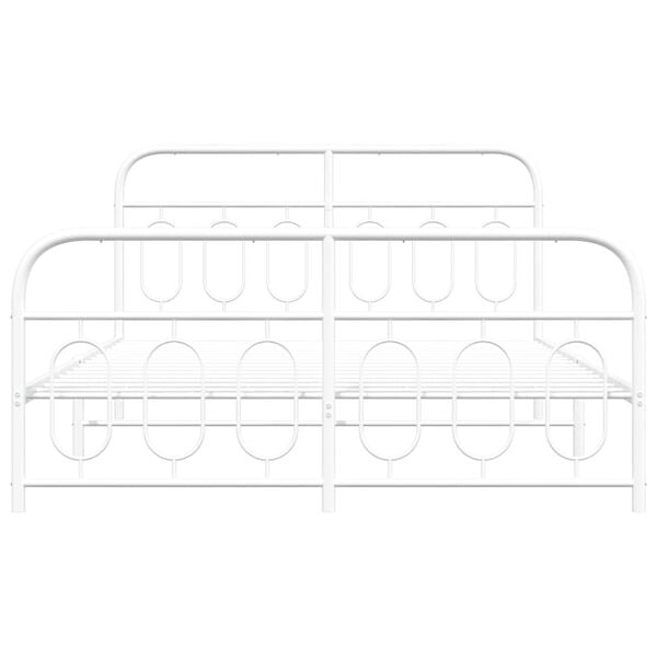 vidaXL Bed Frame White Steel Full Bed Frame Rectangular Modern