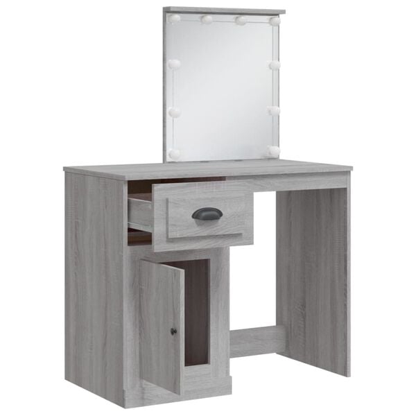 vidaXL Dressing Table Grey sonoma Engineered wood, glass