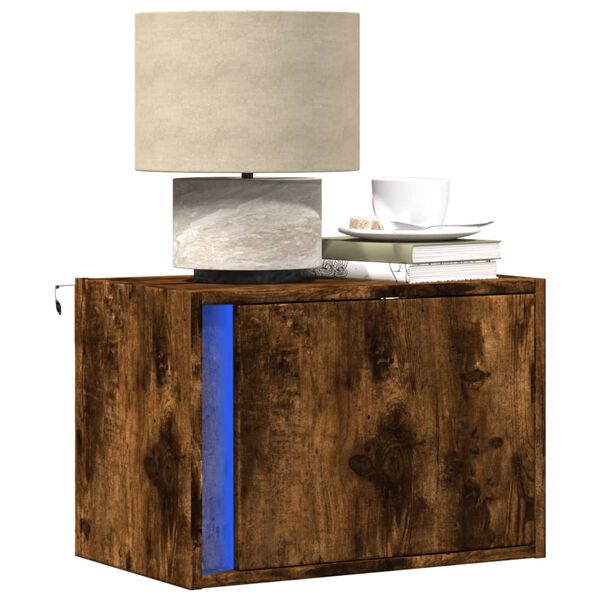 vidaXL Wall-mounted Bedside Cabinet Smoked Oak Engineered Wood Compact