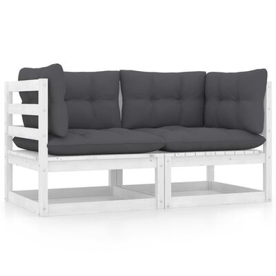 vidaXL Patio 2-Seater Sofa with Cushions White Solid Wood Pine