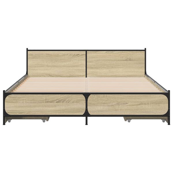 vidaXL Bed Frame Sonoma Oak Engineered Wood, Steel Small Double