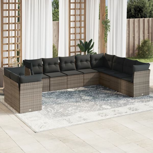 vidaXL Garden Sofa Set Grey Poly Rattan, Powder-Coated Steel 10 Piece Set