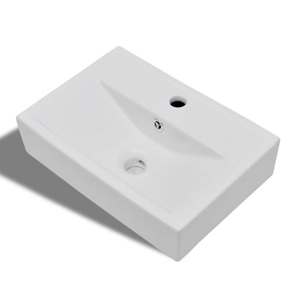 vidaXL Ceramic Bathroom Sink Basin Faucet/Overflow Hole White Rectangular